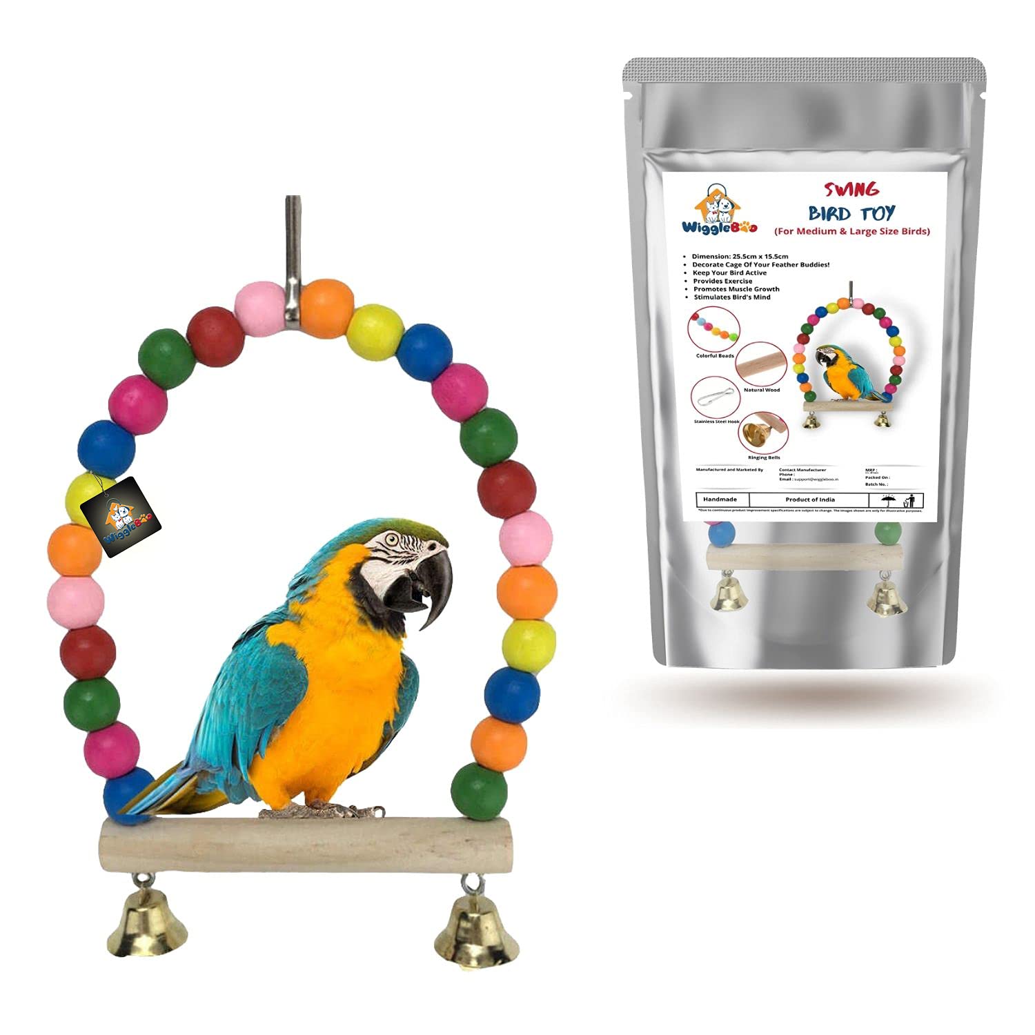 WiggleBoo Bird Swing Toy | Hanging Cage Toy | for Exercise, Swinging, Rocking & Chewing | Large (B097Y918MZ) Amazon Price History, Amazon Price Tracker
