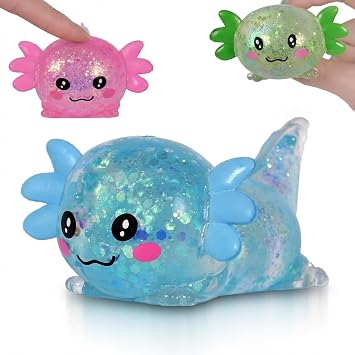 3Pcs Ssqauvig Axolotl Squishy Toy, Medium Squishy Axolotl Squeeze Toy, Soft Slow Rising Stress Relief Toy, Sensory Fidget Toys Squishy for Anxiety for Kids Youth Adults 3color