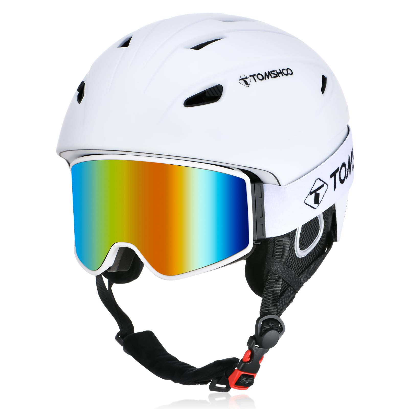 TOMSHOO Casco de Esquí y Gafas de Esquí Set, Orejeras, Ventilación, Forro Extraíble Unisex