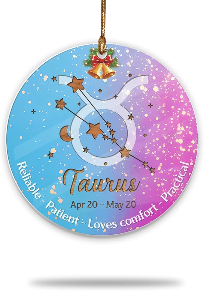 Taurus Zodiac Christmas Ornament 2025, Zodiac Sign Taurus Ornaments, Horoscope Ornaments for Xmas Tree, Constellation Decoration for Astrology Lovers, Reliable, Patient, Loves Comfort, Practical