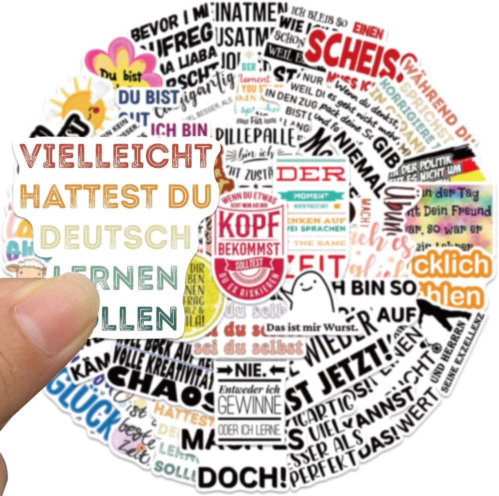German Motivational Aesthetic Stickers for Teens Adults, 50PCS German Inspirational Quote Waterproof Stickers for Water Bottles Laptop Journal Scrapbook, Teacher Positive Decals for Students - Image 2