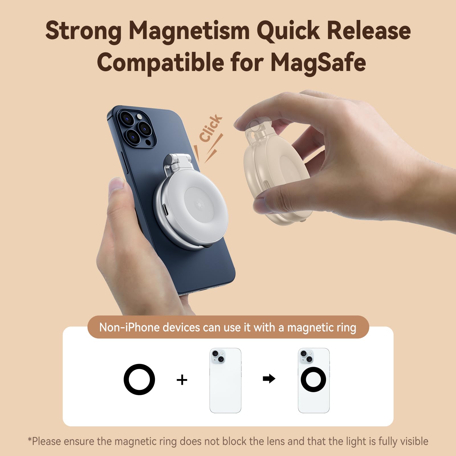 AFAITH C03 - Luce magnetica per selfie, compatibile con iPhone Magsafe, CRI97 360° LED Selfie Ring Fill Light con specchio per selfie/fotografia/TikTok/chiamate zoom/videoconferenze