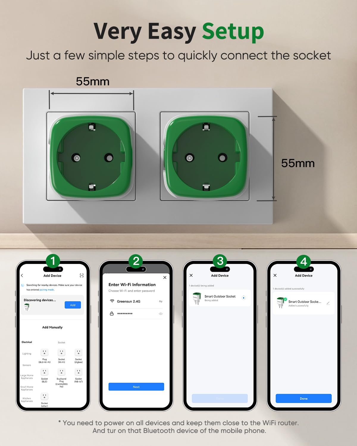 Presa Smart WiFi GreenSun Per Esterni IP44 – Compatibile Alexa Google Home, Misuratore Consumo, 16A, 3500W, 2,4 GHz