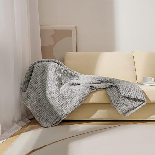 Manta de punto súper suave, cálida y acogedora, con patrón de cuadros de gofre, ligera y esponjosa, para sofá, cama, silla, sofá, gris, 50 x 60