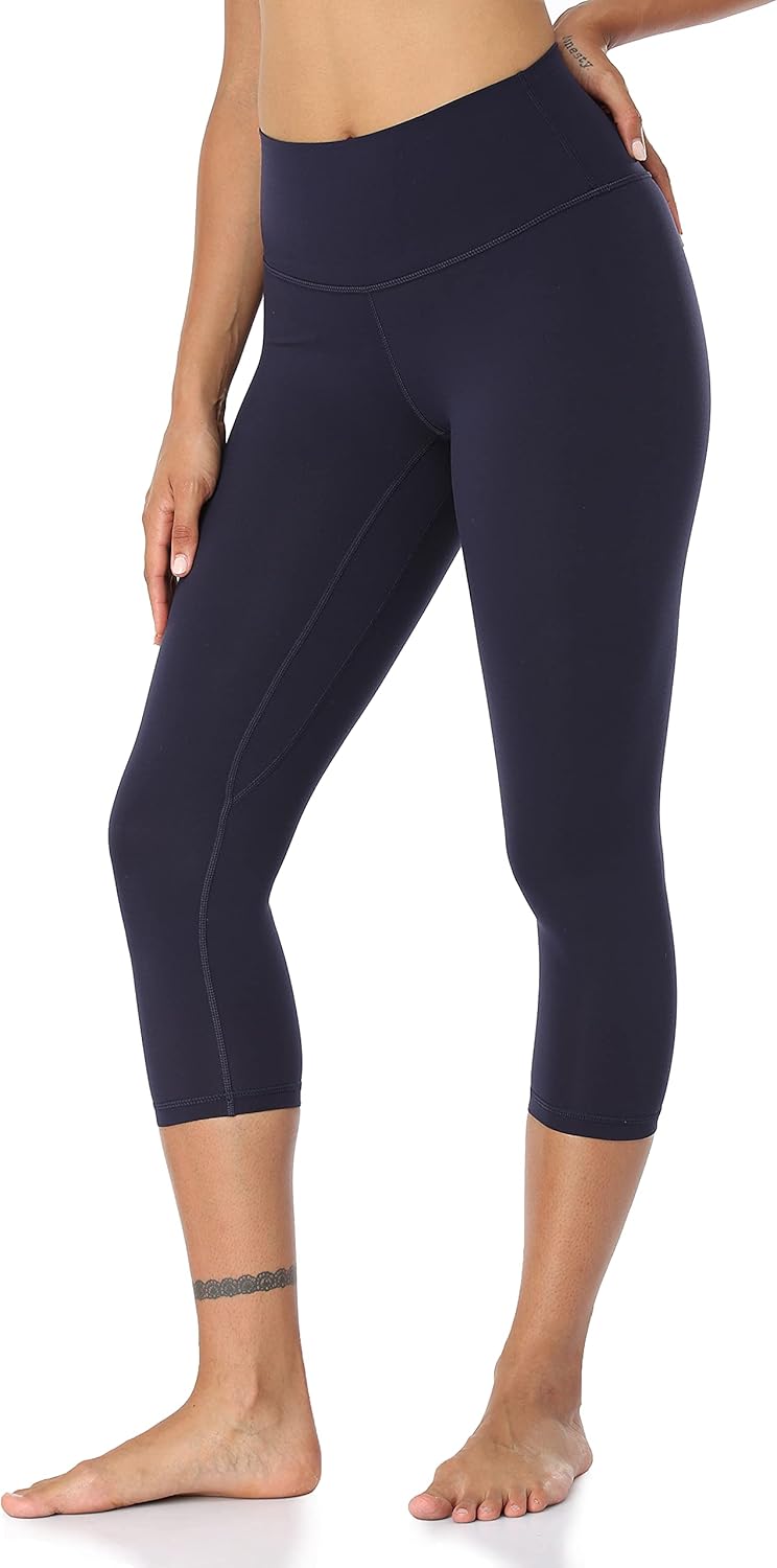 YUNOGA Women's Buttery Soft 21" Inseam Yoga Pants, High Waisted Tummy Control Workout Running Capri Leggings - Image 2
