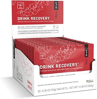 Drink Recovery Electrolytes Powder with Vitamins, Vegan Electrolyte Packets for Hydration & Liver Detox, Blackcurrant Flavor (30 Sachets)