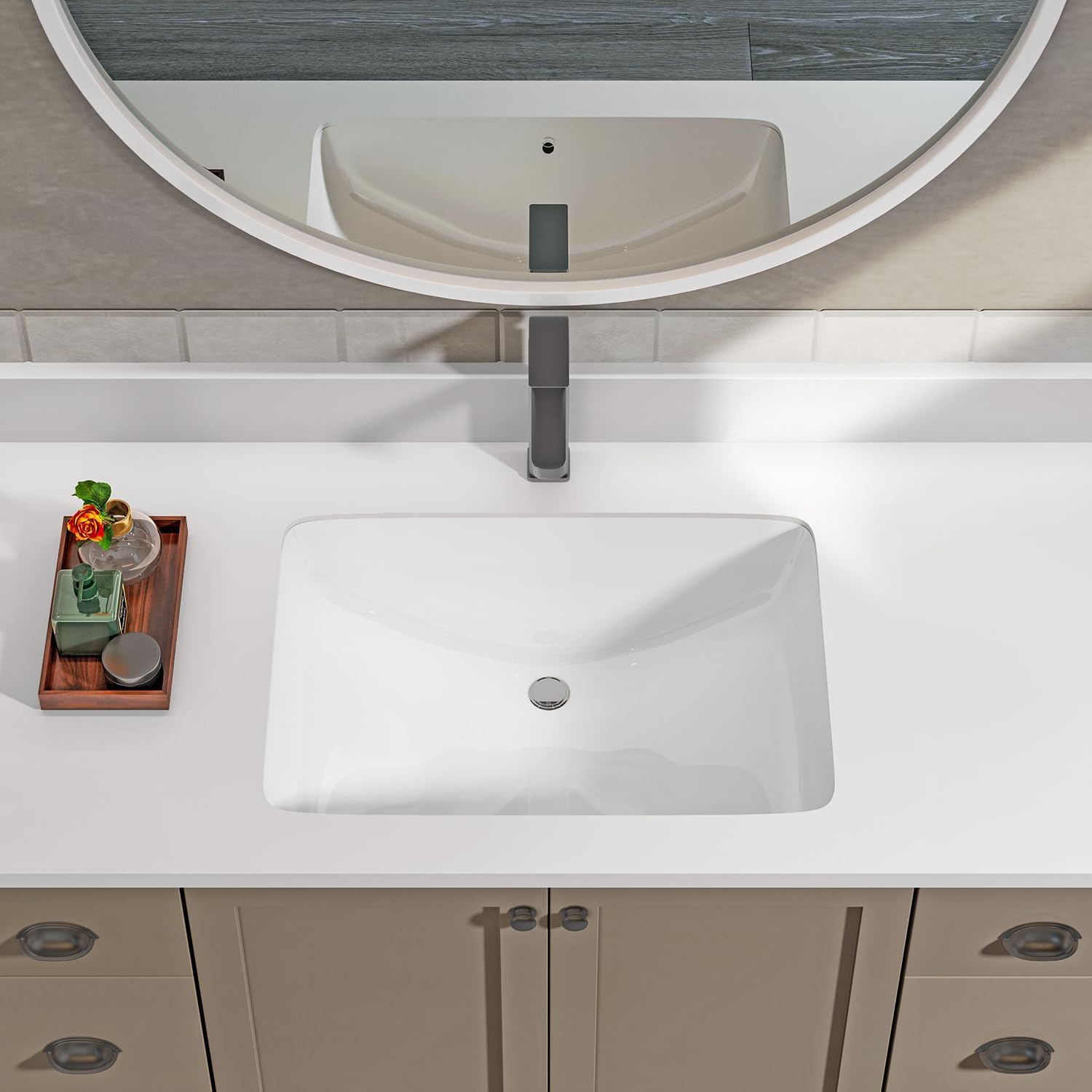 Sinber C1312-OL 21 Inches Undermount Rectangular Bathroom Sink with Overflow Ceramic White ...