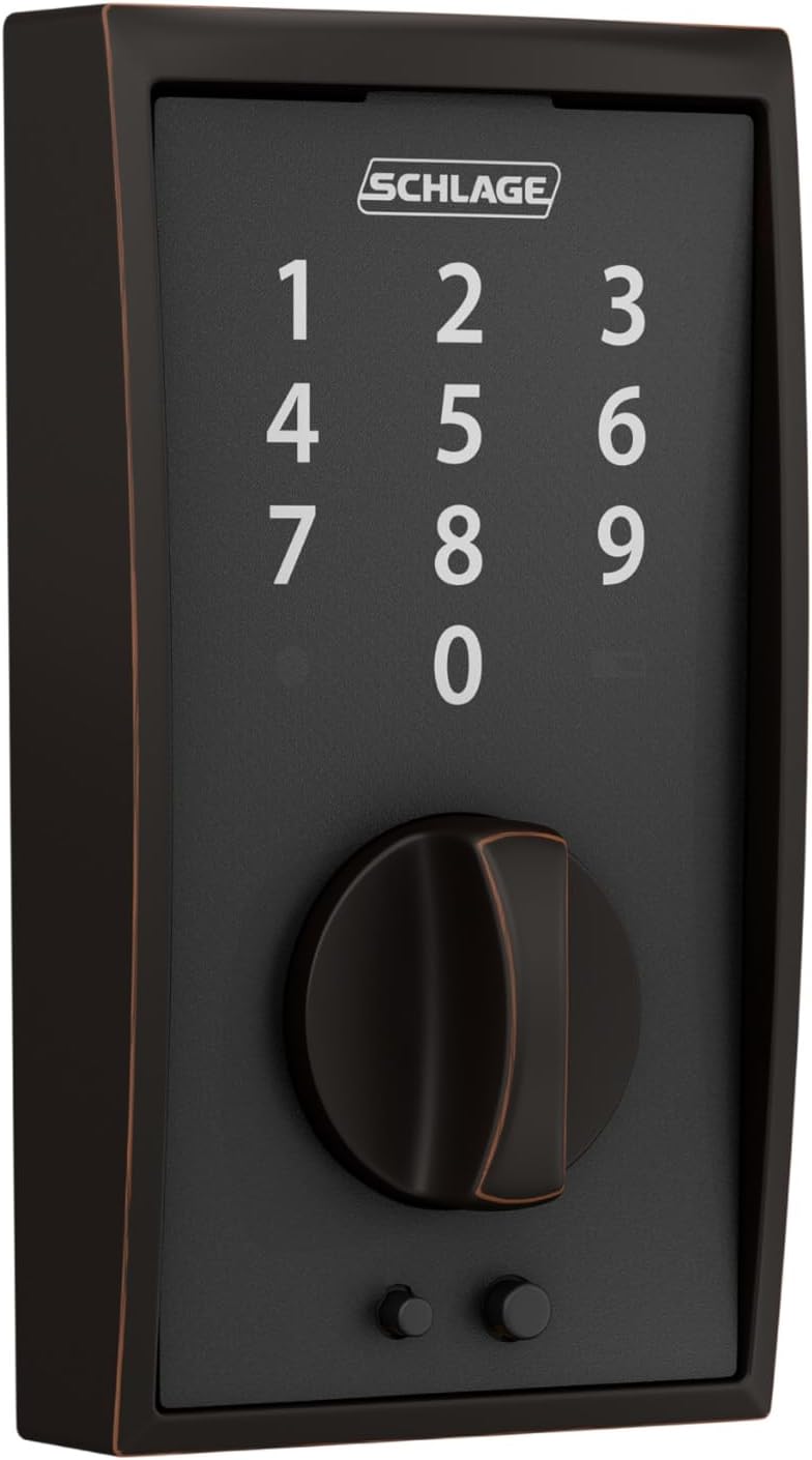 Schlage BE375 CEN 716 Touch Century Deadbolt, Electronic Keyless Entry Lock, Aged Bronze
