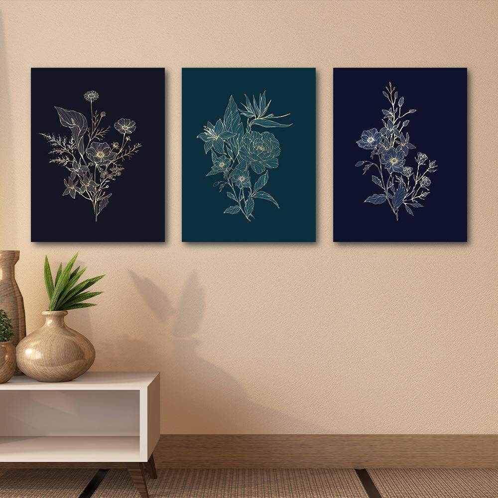 Wakefit Wall Painting, Whimsical Wildflowers Canvas Wall Art, Wooden Framed Wild Flower,Painting for Wall decoration, Wall Painting for Living Room, Modern Home Decor, Set of 3, (Size of one: 18 x 24 Inch)