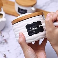 Vista 8 de Azucarero de cerámica con tapas de bambú y bandeja para servir cucharas, recipiente de azúcar de porcelana para azúcar, té, café, especias