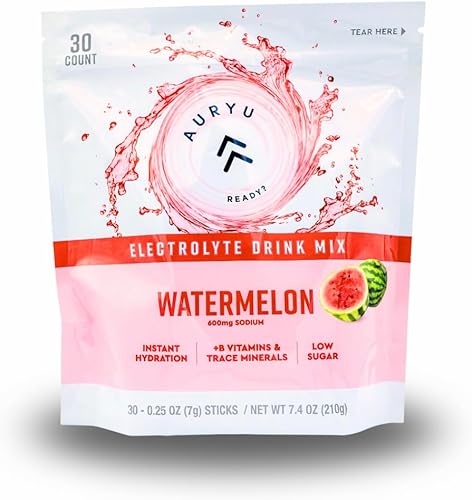 Mezcla de bebida electrolítica sandía  Polvo de hidratación con 600 mg de sodio, potasio, magnesio, zinc y vitaminas B  30 barras