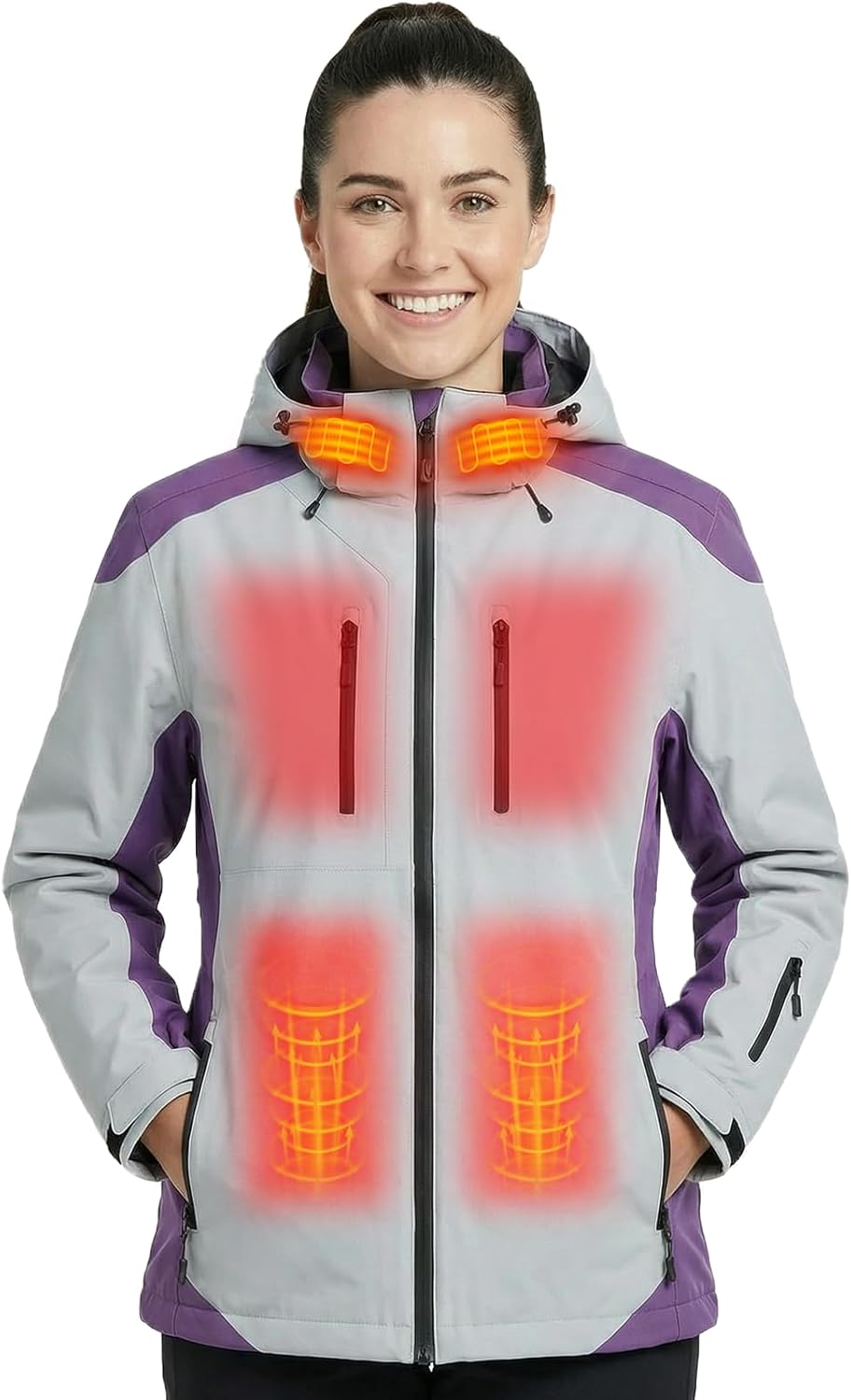SNOW DEER Heated Jacket for Women, 5-Zone Dual Control Heating, Water-Resistant Windproof Coat for Hiking Skiing Outdoor