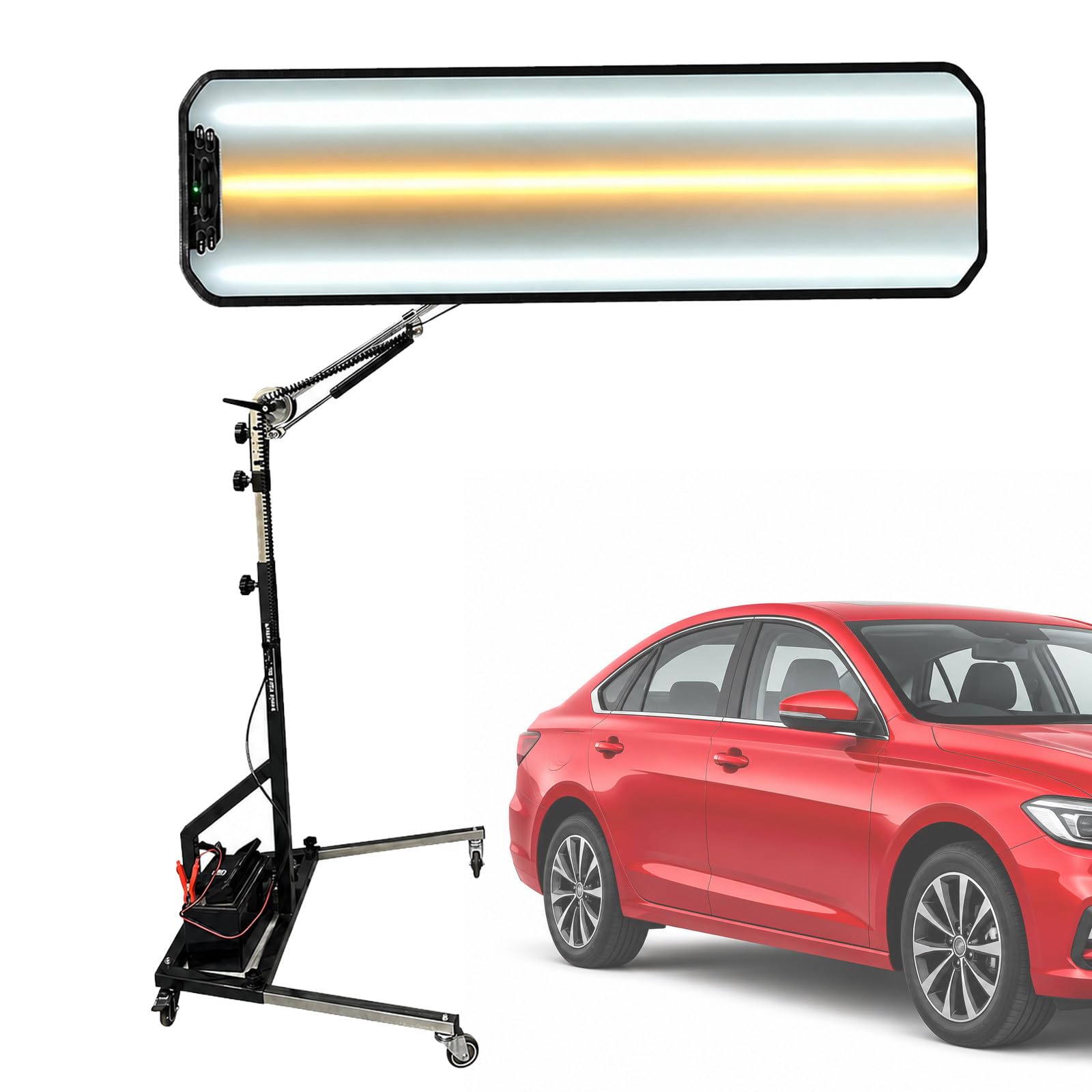 JIYINGHUI Paintless Dent Repair Light Board with Wheels, Professional PDR LED Dent Detection Tool for Auto Body Hail Damage Repair, Adjustable Brightness, 72W Black