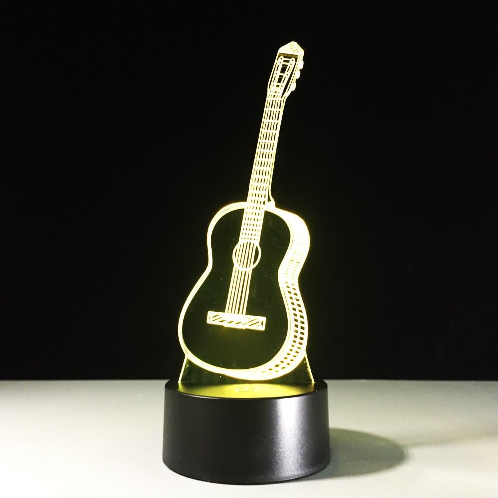 3D Glow LED Night Light Creative Guitar Inspiration 7 Colors Optical Illusion Lamp Touch Sensor Perfect for Home Party Festival Decor Great Gift Idea (Guitar)