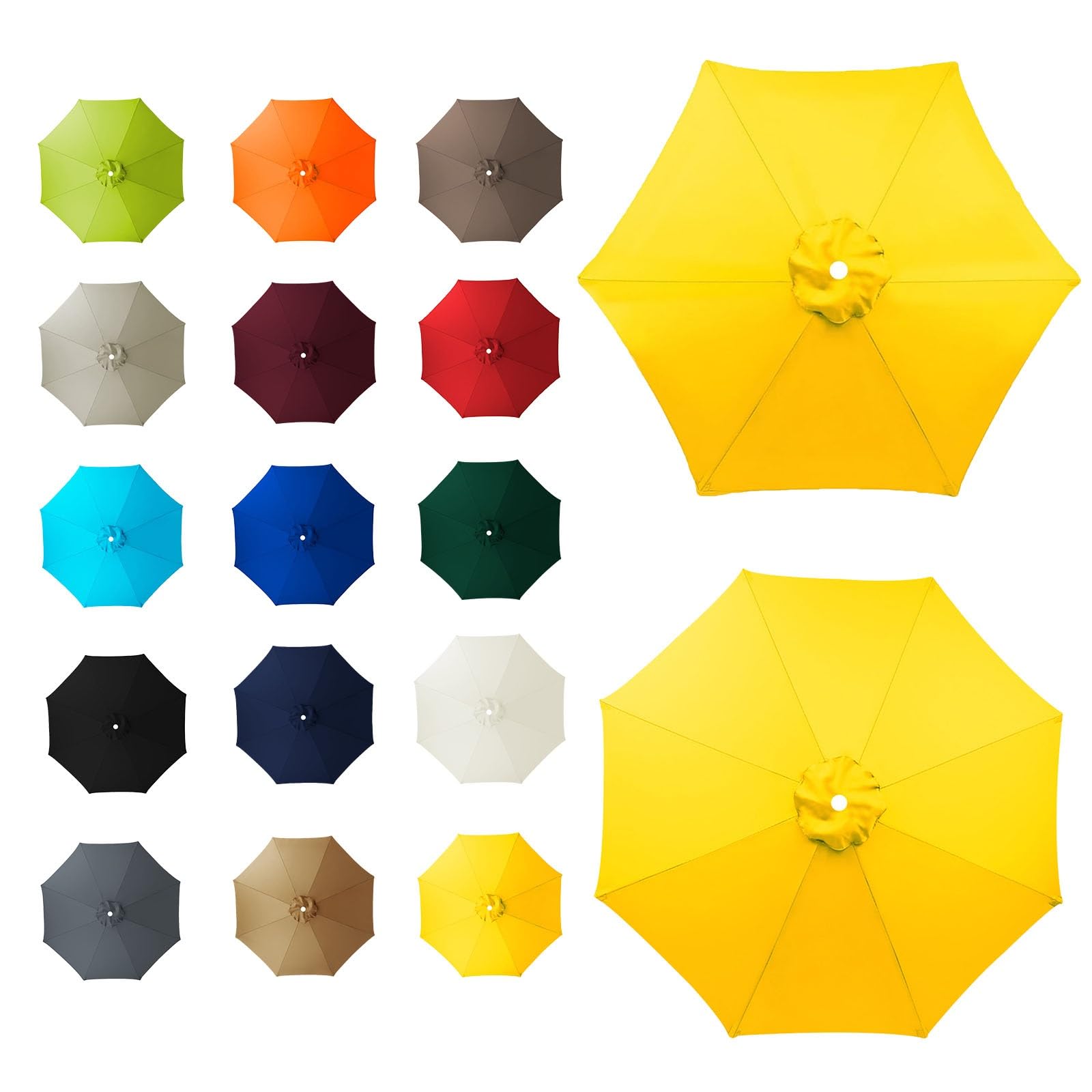 6 Arms/8 Arms Umbrella Replacement Canopy, Replacement Canopy, Replacement Parasol Cover, Sun Umbrella Replacement Cloth, Many Colours, for Patio Market Table, Patio, swimming Pool(Yellow,8ribs:3.5m/1
