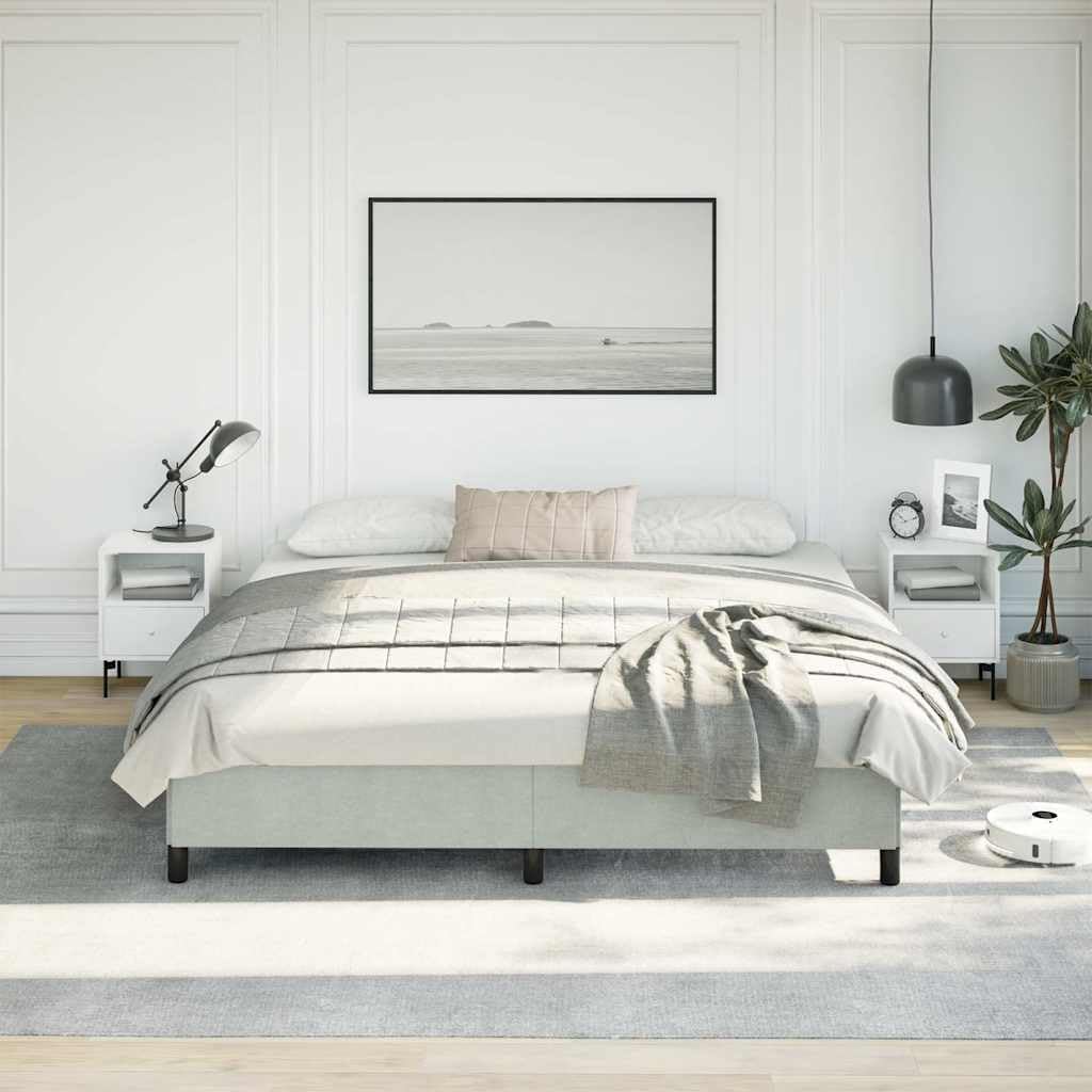 Modern Light Gray Velvet Bed Frame King Size with Sturdy Engineered Wood Platform, Easy Assembly, Durable Slatted Foundation for Bedroom Mattress Support and Stable Furniture