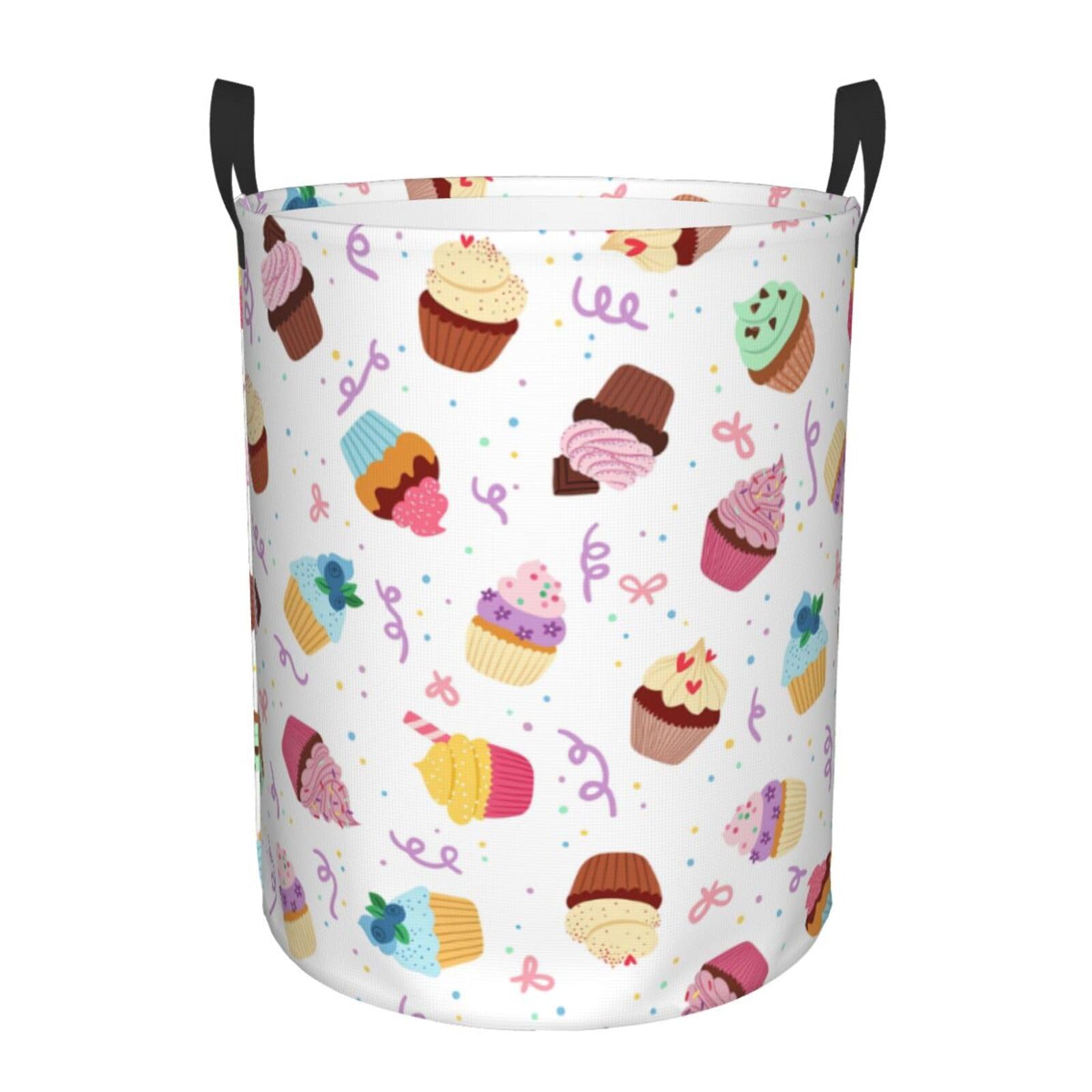 S Collapsible Round Delicious Cupcakes Print Laundry Hamper