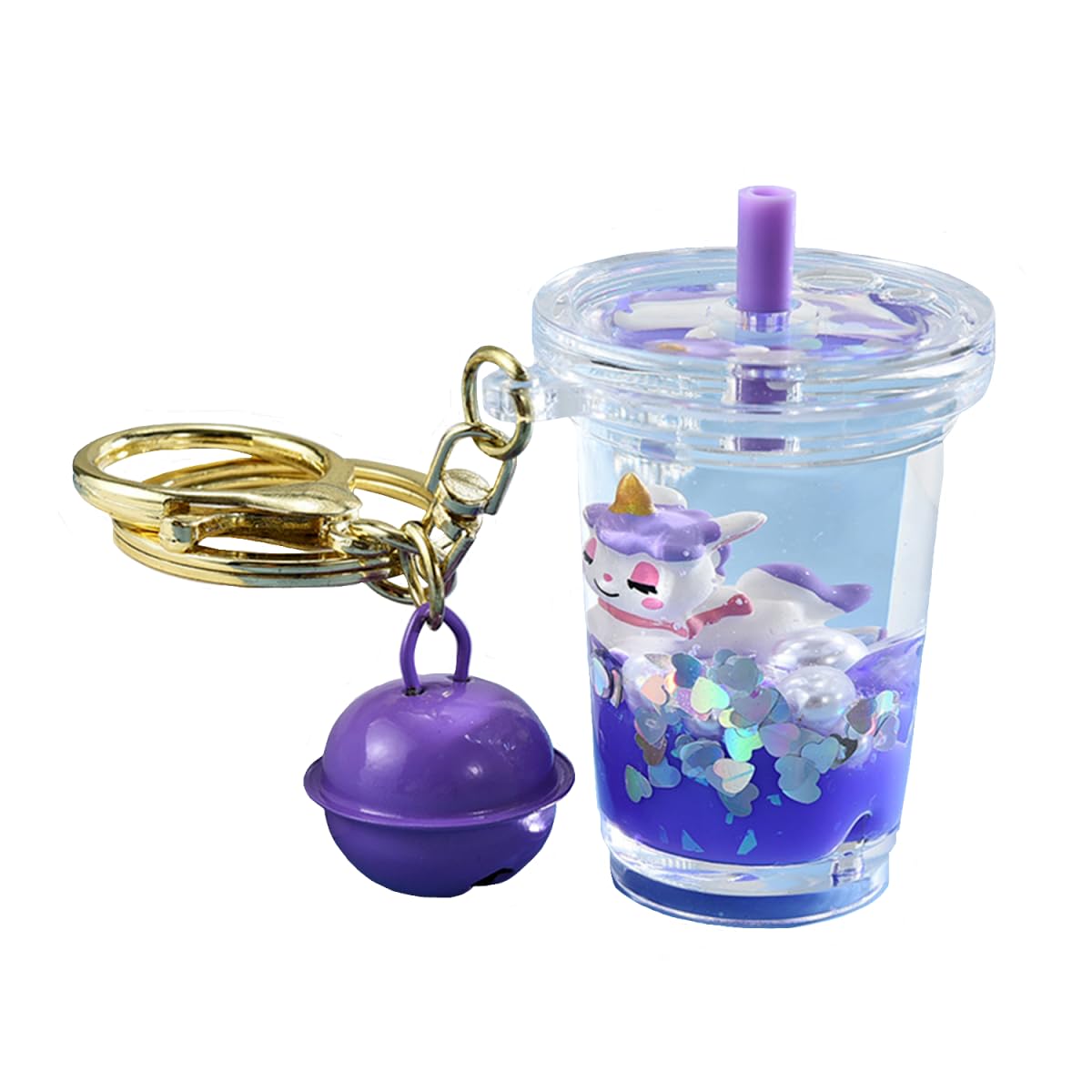 JTDZ Cute Milk Tea Floating Unicorn Keychain Creative Liquid Quicksand Keyring Acrylic Bag Car Keys Pendant for Women Girl