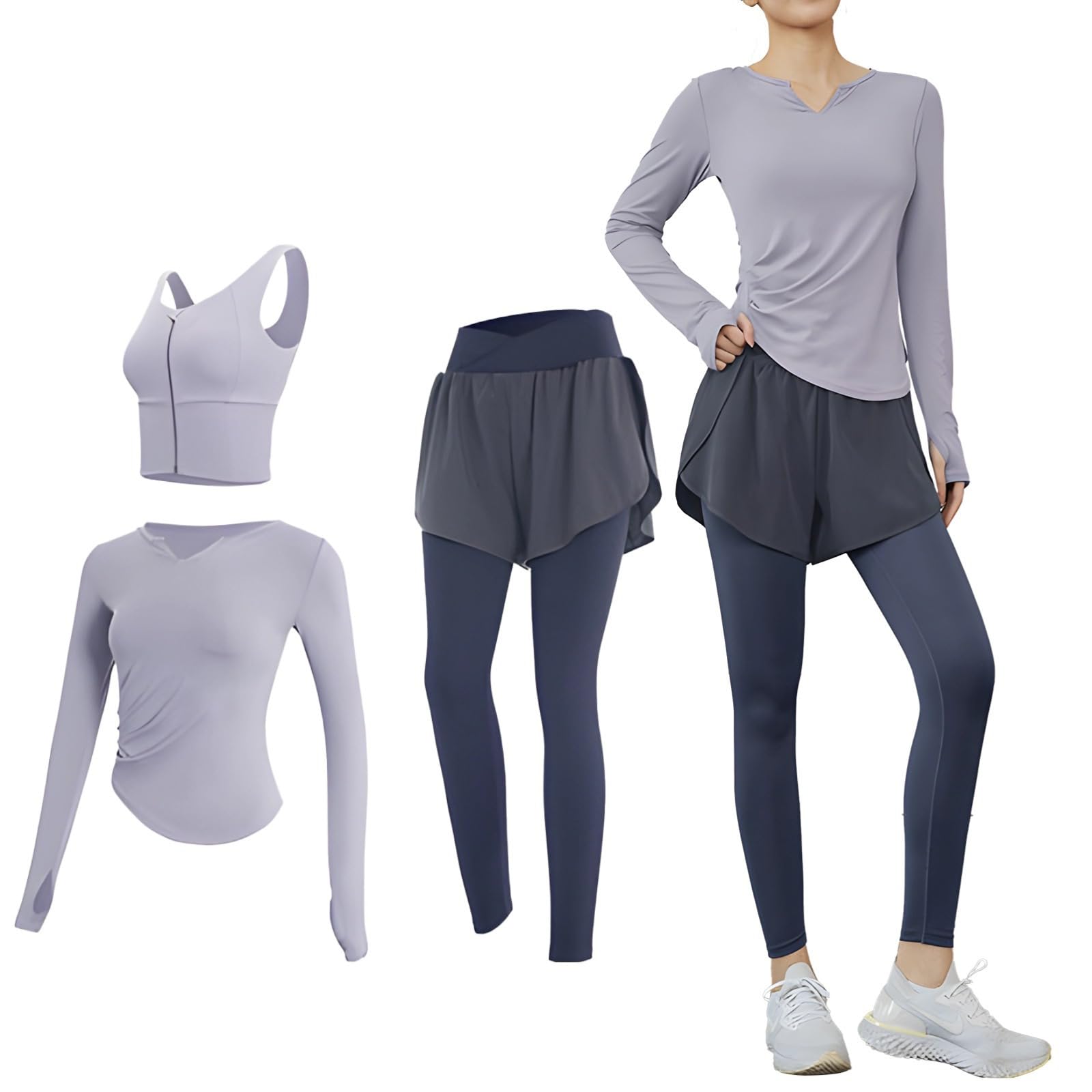 Conjunto de ropa deportiva para mujer, 3 piezas, transpirable, para yoga y gimnasio, tela antibolitas, talla XXL para 135-150 libras, Azul, talla única