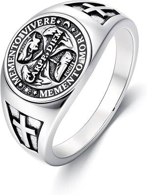 PELOVNY Memento Mori Signet Rings 925 Sterling Silver Gothic Skull Ring Stoic Momento Mori Jewelry Gifts for Men Women