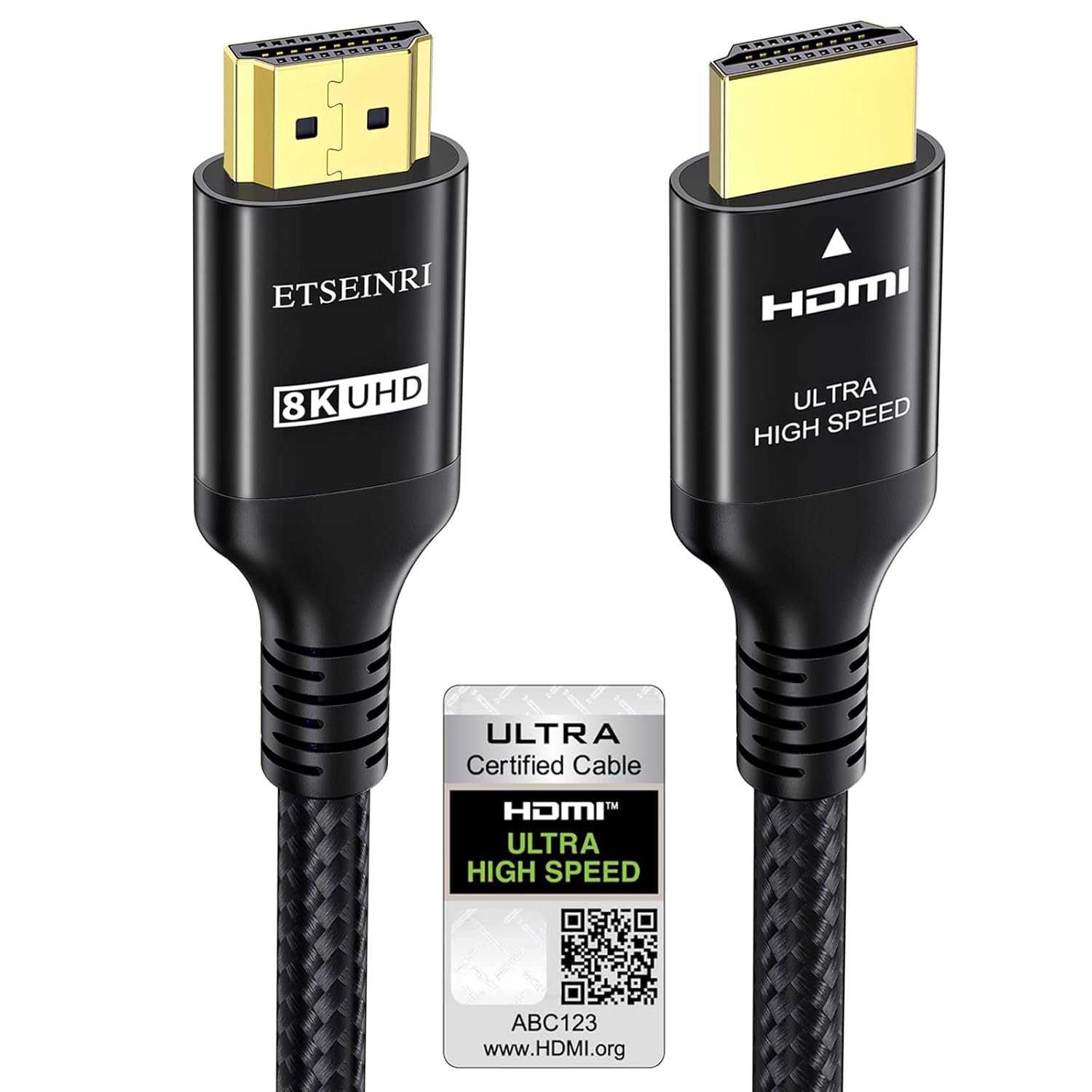 Etseinri 10K 8K 4K HDMI Cable 13ft, Certified 48Gbps Ultra High Speed HDMI Cable 4K@120Hz 8K@60Hz eARC HDCP 2.2&2.3 Dynamic HDR D.olby Atmos Compatible with PS5 X-Box HDTV Monitor