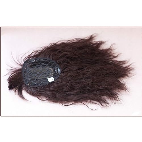 Miniatura 5 de Peluca sintética rizada y ondulada con clip para pérdida de cabello con flequillo para mujer, color marrón oscuro, 18 pulgadas (delgado)
