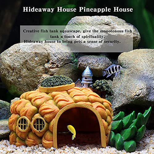 Tfwadmx Aquarium Pineapple Shape Decorations Resin Hideout Cave Ornaments Fish Tank House Shelter Decor Artificial Plastic Plants Realistic Underwater Landscape Hut For Shrimps Breeding Hiding #TOP6