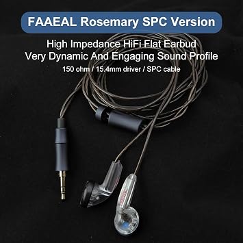 FAAEAL Rosemary Earphone with Upgrade Silver-Plated Cable,150ohms High Impedance HiFi Flat Earbuds,Dynamic and Engaging Sound Profile Music Headphone,3.5mm/4.4mm Plug Optional (Black 3.5mm)