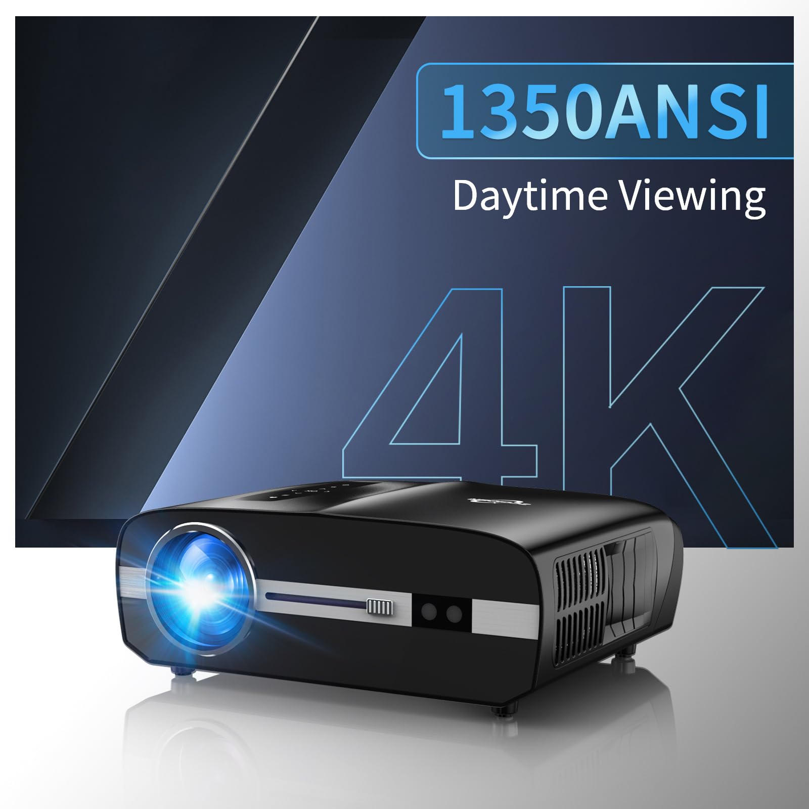 Smart 4K Projector with WiFi 6 and Bluetooth,1350ANSI Lumen for Daylight Home Cinema, Outdoor Movie Night,Gaming,Native 1080P Ultra HD LED HDR10 Projector Built-in Netflix/YouTube, Zoom & RJ45 Port Smart Projector 5G/WIFI 6 1350ANSI-Black