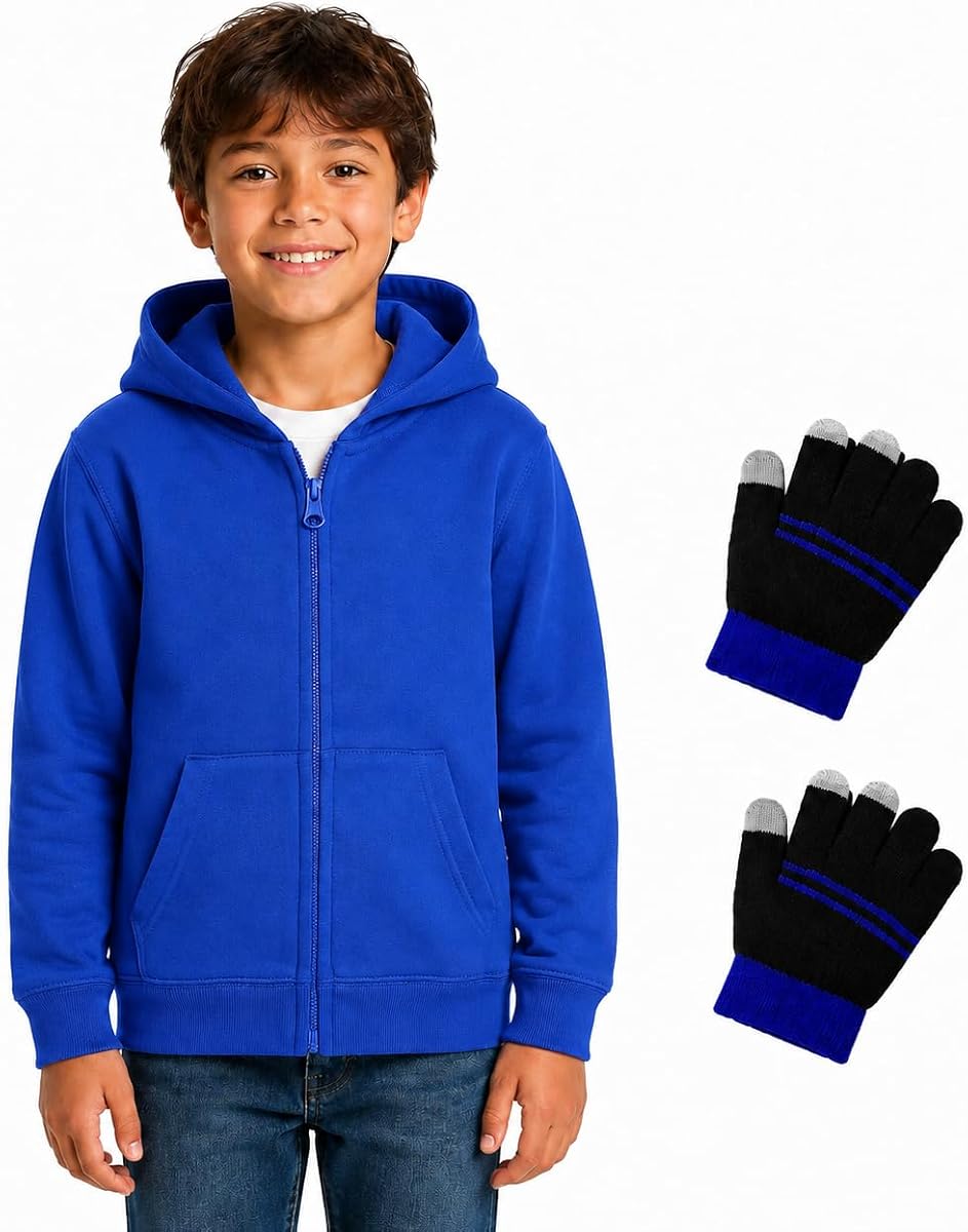 Sudadera con capucha y cremallera Bienzoe para niño: sudadera clásica con capucha | Uniforme escolar de manga larga con guantes, atuendo cómodo y cómodo, cobertura fresca por la mañana, ropa informal para el día a día deportiva de otoño