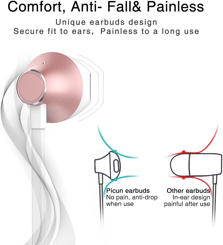 Comparison of Picun earbuds with other earbuds, highlighting comfort and anti-fall design