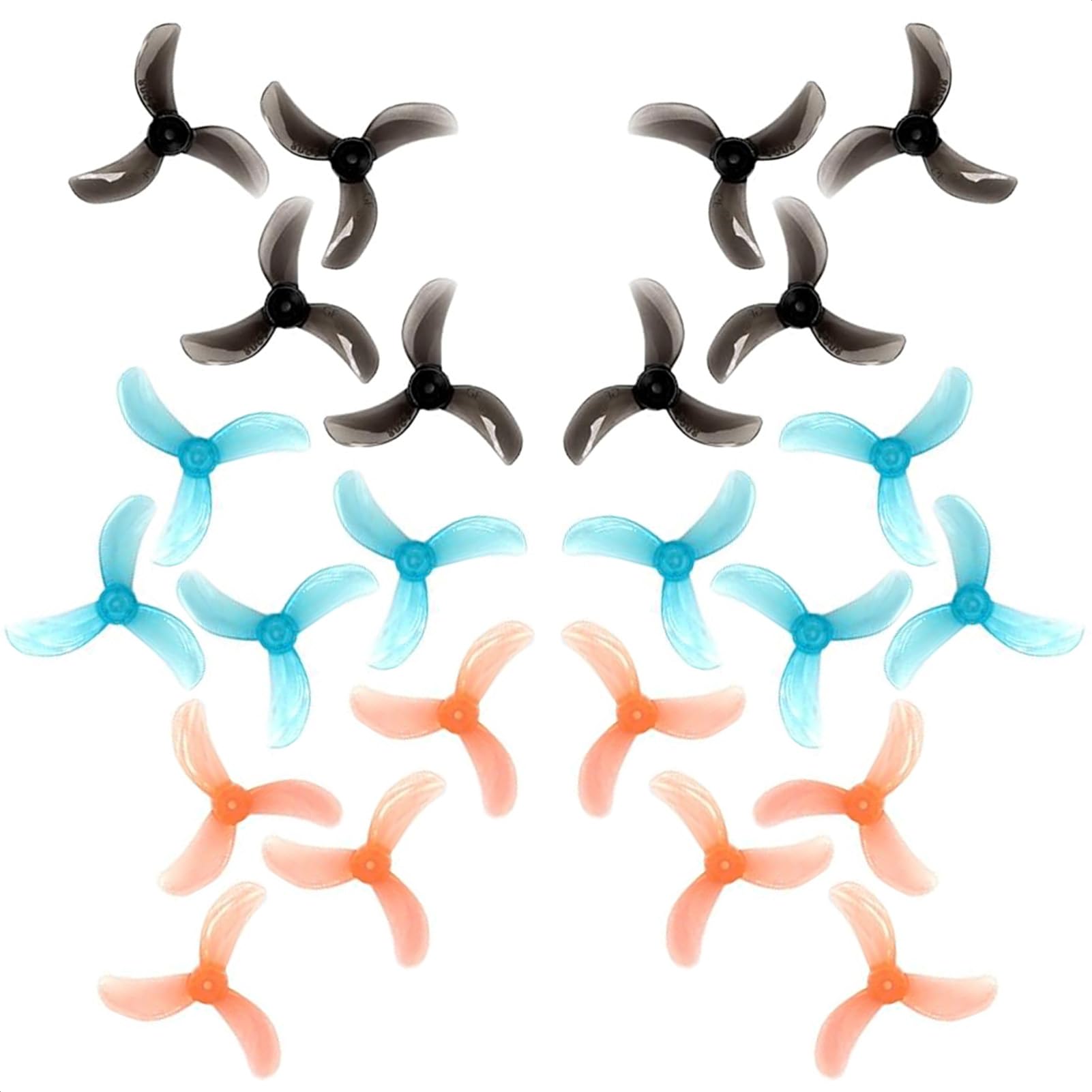Gemfan 40mm 1608 3-Blade FPV Propellers with 1.5mm Center Hole for RC Freestyle Tiny Whoop Drones for 0802 1102 1103 Brushless Motors (Clear Blue, Clear Black, Clear Pink, 24pcs - 12CW 12CCW)