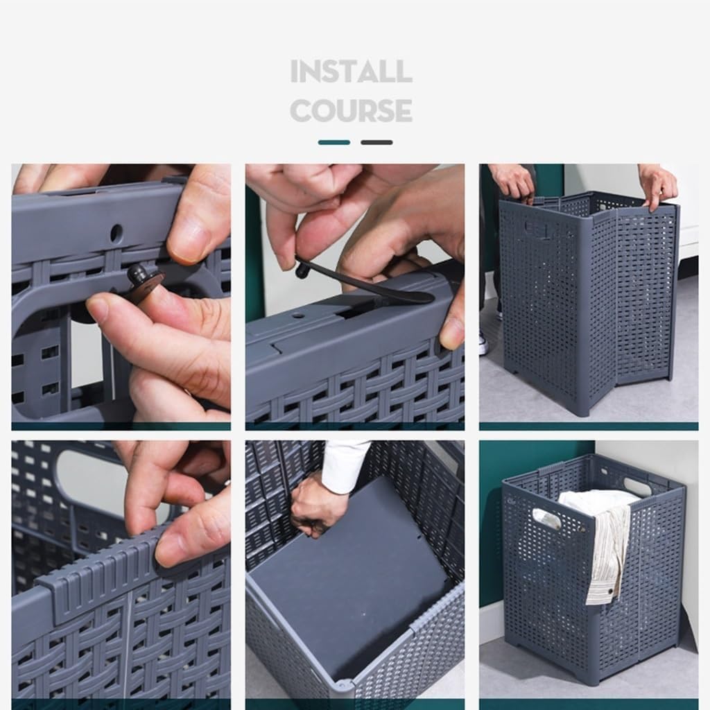 Cesto de ropa plegable de plástico con asas de transporte, cestas de almacenamiento plegables para la colada, cesto de ropa de esquina, contenedor de almacenamiento de doble uso para el hogar, baño, l