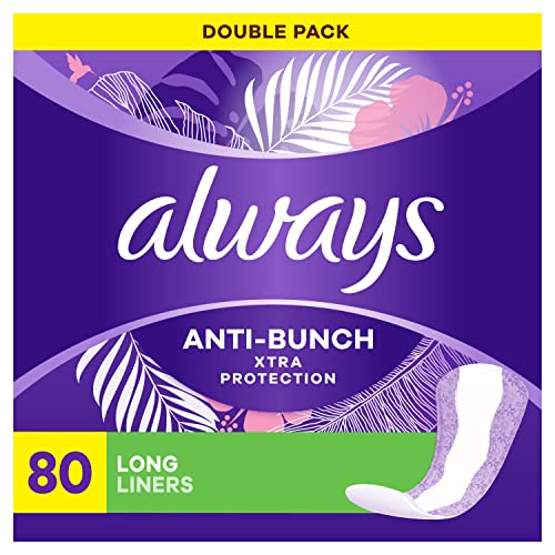 Always Anti-Bunch Xtra Protection, Panty Liners For Women, Light Absorbency, Long Length, Leakguard + Rapiddry, Unsented, 80 Count #TOP11
