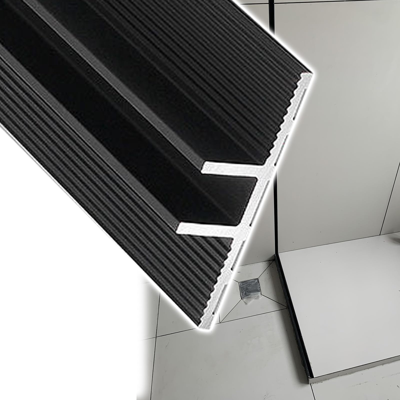 AMUFJJ Aluminum T Type Glass Fixed Channel, Hotel/Bathrooms/Office Partitions Recessed Base Glass Channel Trim, Frameless Panel Retaining Guide(Black-10mm,40inch/102cm)
