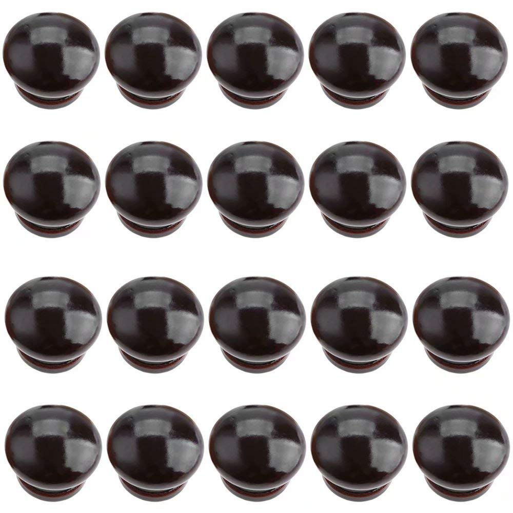 20 pomelli rotondi in legno per mobili, mobili, cassetti, pomelli per cassettiera, forma a fungo, diametro 34 mm, altezza totale 25 mm (rosso)