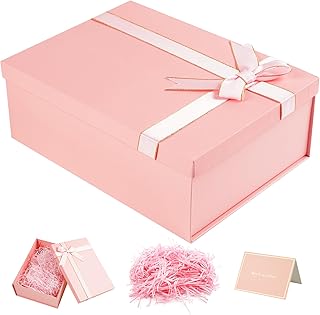 Mifferer Caja de regalo con tapa grande, caja de regalo de 33 x 25 x 12,5 cm, caja de regalo para bodas, Navidad, cumpleaños, aniversarios, caja de regalo, color rosa