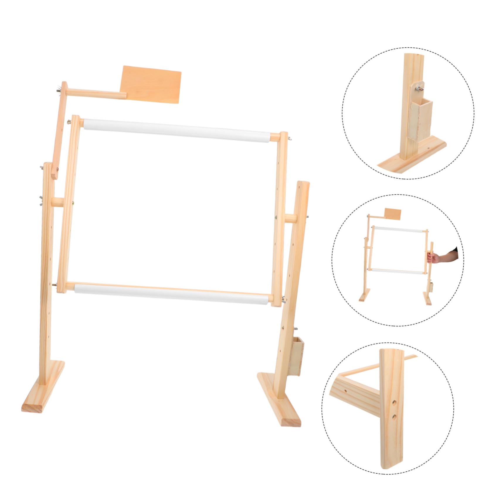 Bastidor de Bordado de Madera Ajustable y Giratorio 360° | 1 Juego, Tono Beige, Diseño de Altura Regulable, para Aro de Punto de Cruz en Estudios y Talleres
