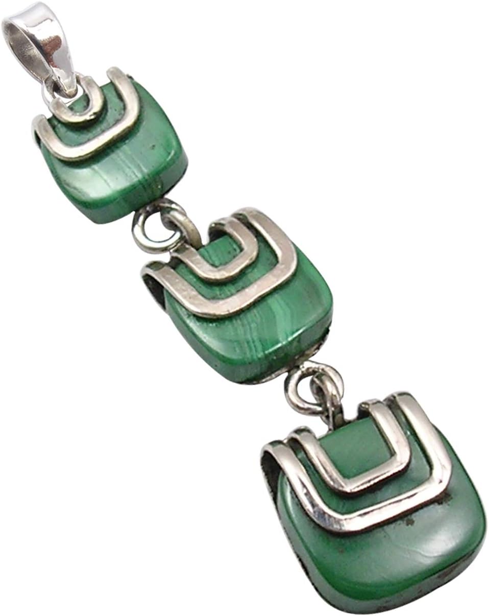 Sterling Silver Malachite Long Pendant 2" Modern Fashion Jewelry