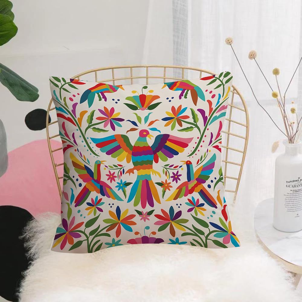 HYOSXW Cushion Cover,Throw Pillow Case Home Decorative for Living Room Bedroom Sofa Chair 16X16 Inch,Mexico, Latin America. Traditional colorful flower and bird decoration,Pillowcase 40X40cm