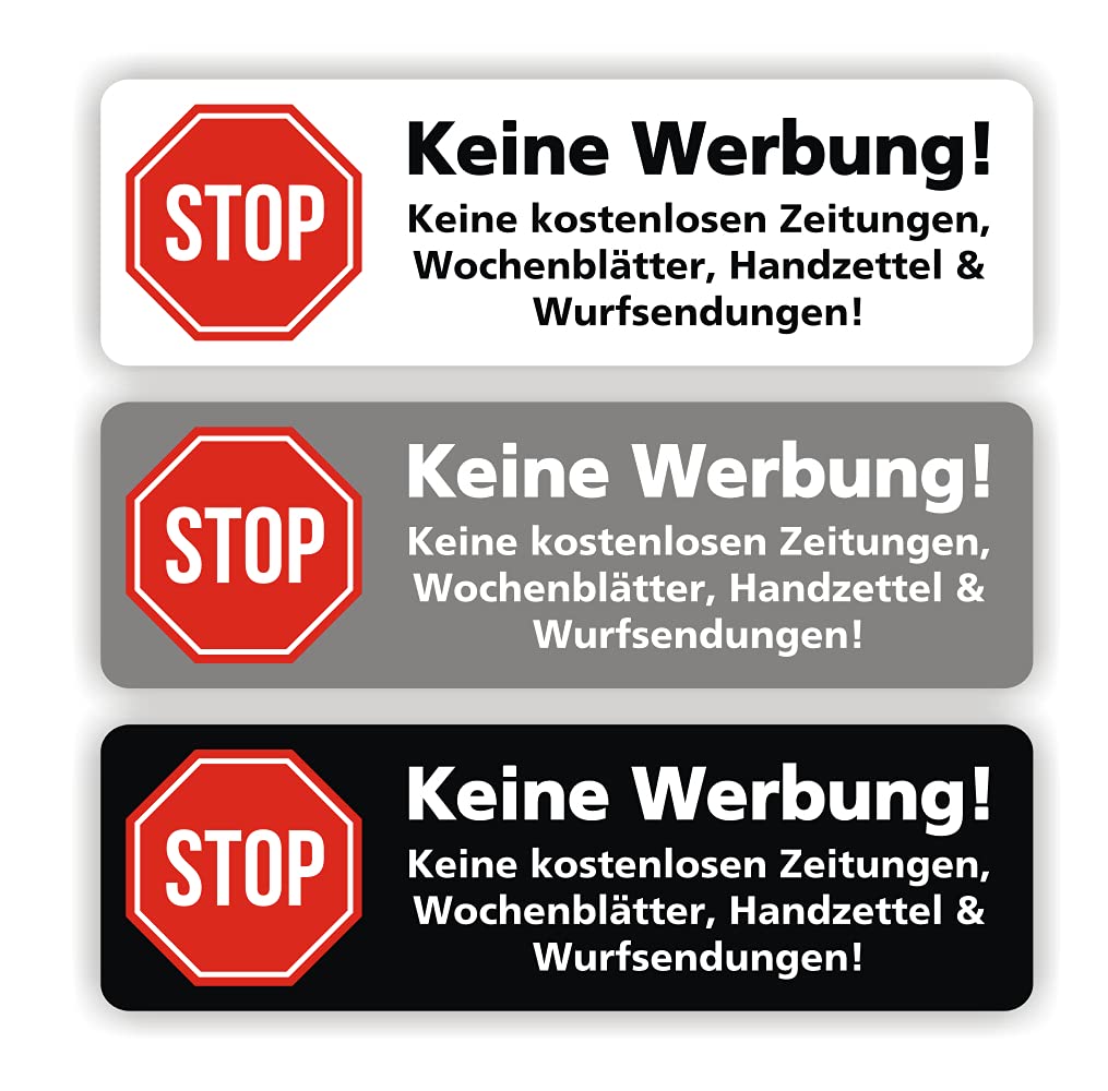 EppoBrand Stop Bitte Keine Werbung Kostenlose Zeitung Indoor/Outdoor Letterbox Sticker Sign 9 x 2.5 cm Pack of 6
