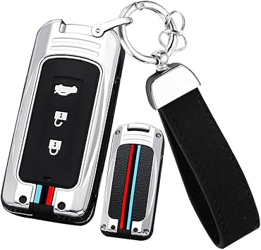 ontto 3-button Car Key Cover Fit for Mitsubishi Outlander Eclipse Cross ASX Mirage RVR Lancer Key Fob,Full Protection Key Case Smart Remote Key Shell Metal Key Holder Silver