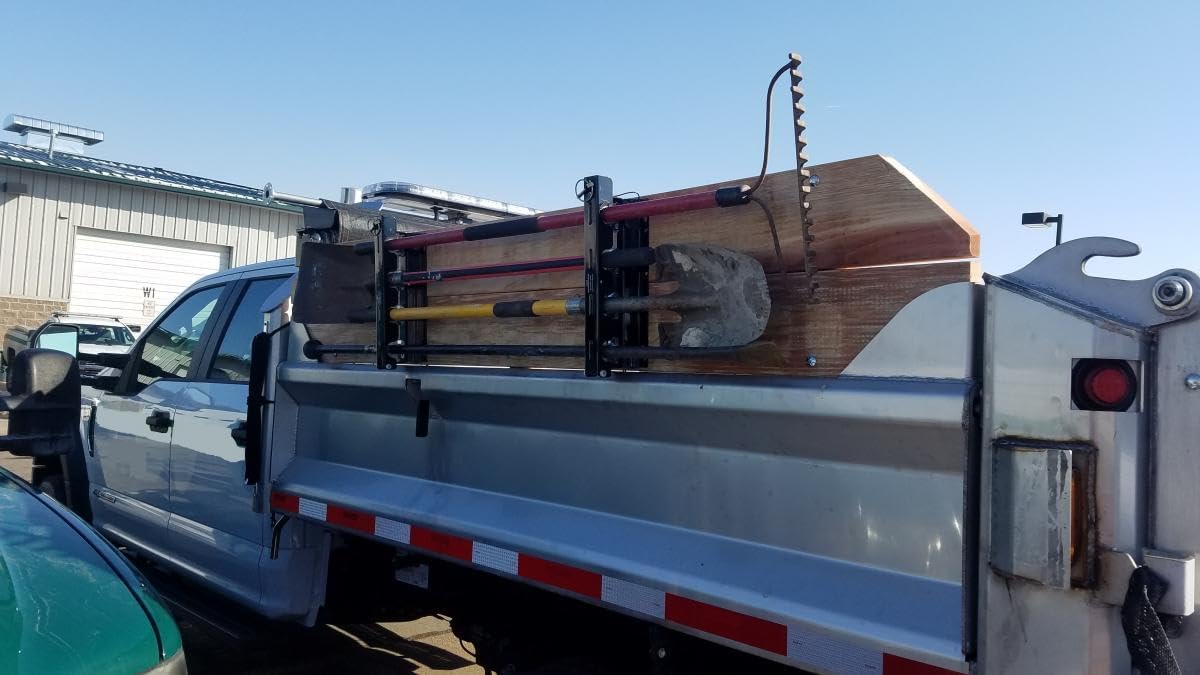 LockJaw Heavy Duty Steel 4 Hole Shovel Holder for Truck Beds - 4 Slot Garden Tool Storage for Long-Handled Tools - Commercial Grade Truck Accessories for Trailers and Garages (2 Clamps, No Bracket)DD4