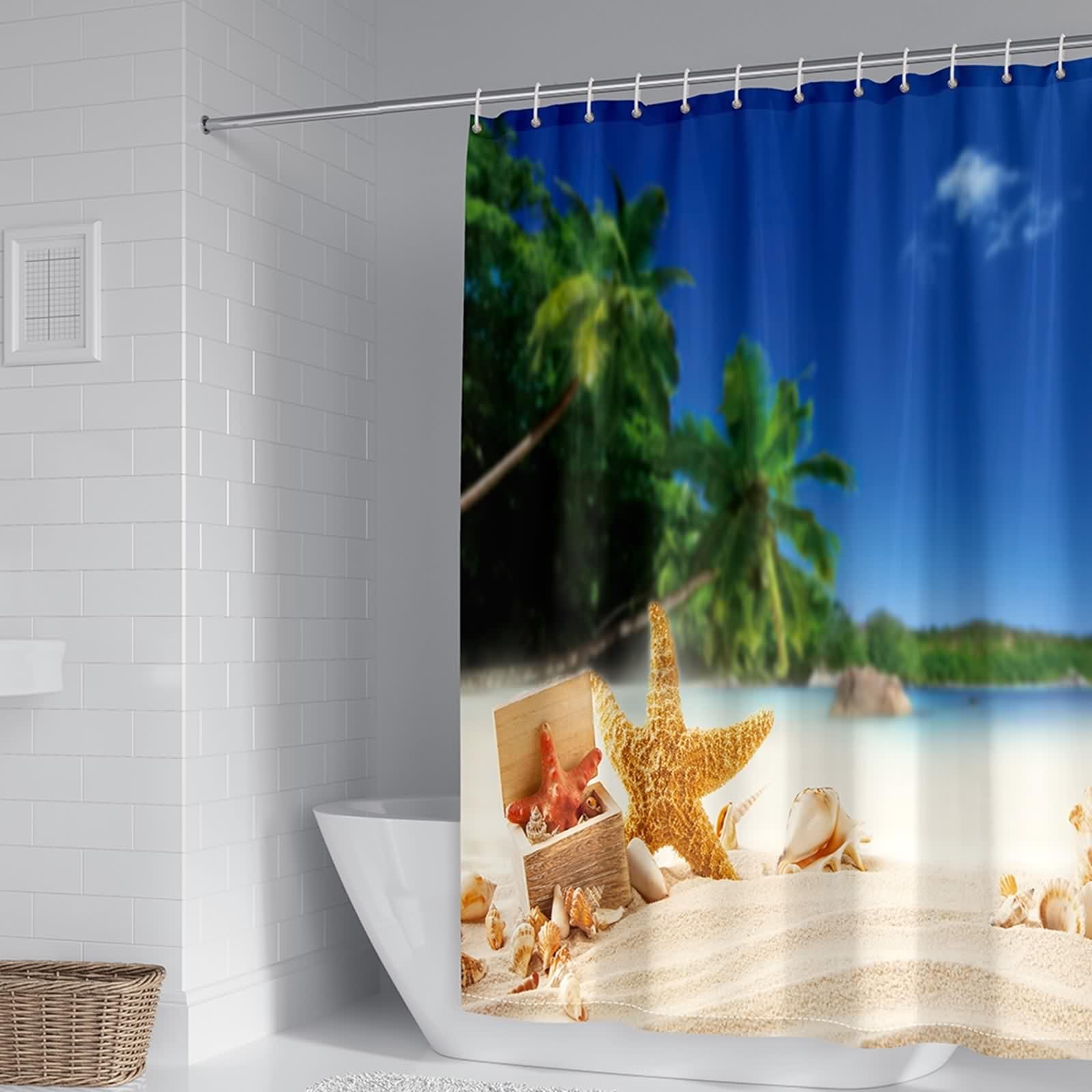 Rideau de douche en tissu haut de gamme 120x180 motif plage et palmier