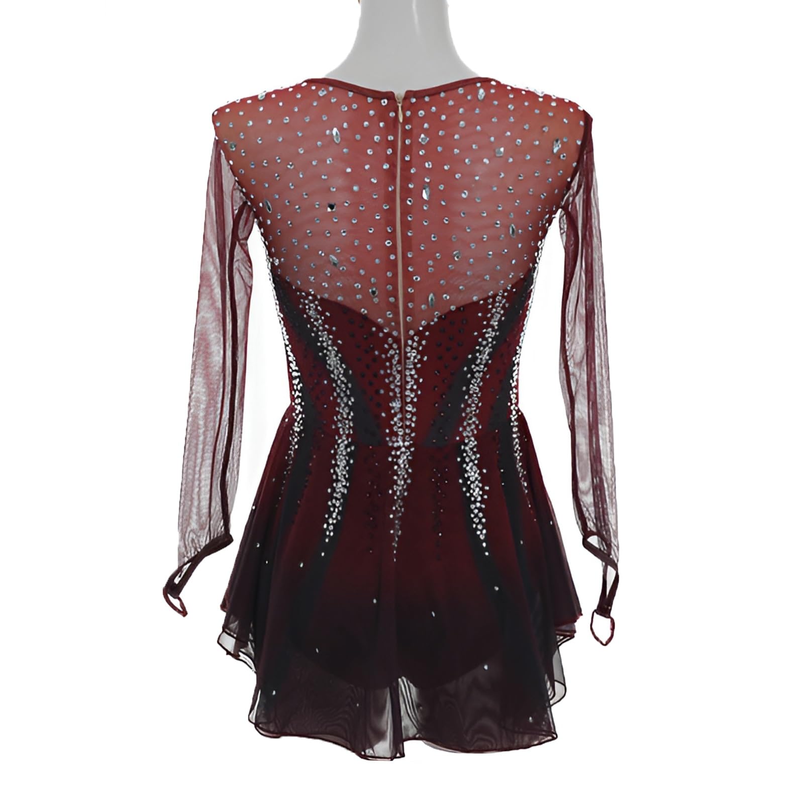 Kmarouse Competition Figure Skating Dress, Artisan Crafted Long Sleeve with Rhinestones Performance Wear for Women Girls(4X-Large) Red