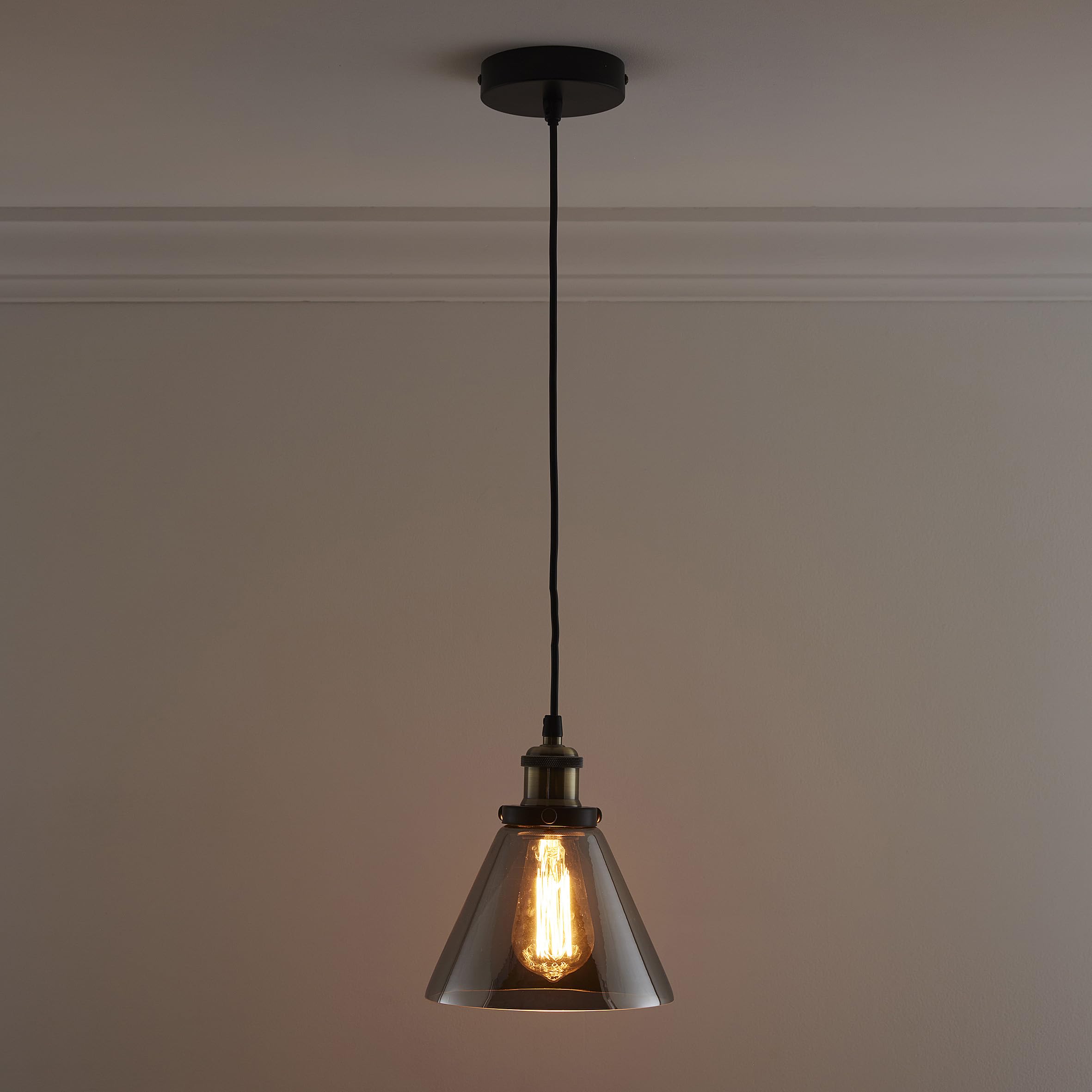 Lucy 1 Light Hanging Smokey Glass Ceiling Pendant with Filament Bulb