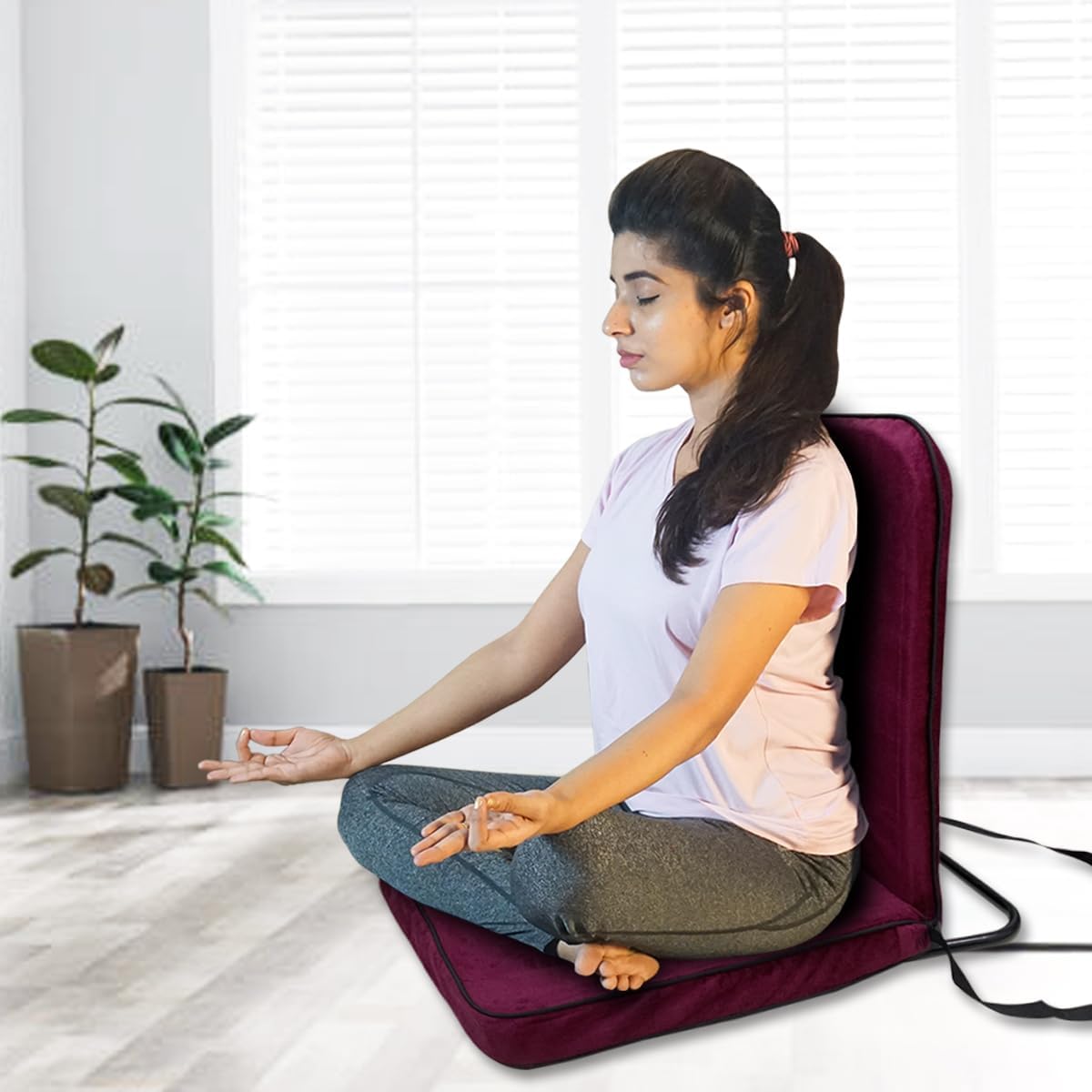 Kawachi Back Support Portable Relaxing Folding Yoga Meditation Floor Chair Fixed AngleI113 V-Maroon
