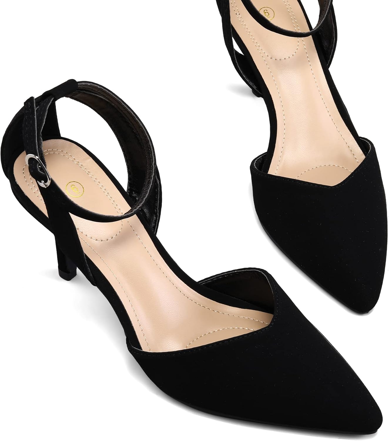 mysoft Women's Pumps Shoes Pointed Toe Kitten Low Heels Stiletto Ankle Strap Closed Toe Wedding Party Dress Sandals - Image 5