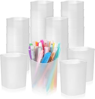 30 Pack Pen Holder Pen Cups for Desk Organizers and Storage Stationery Plastic Matte Pencil Holder Cups Ins Style Transparent for Office School Home Supplies