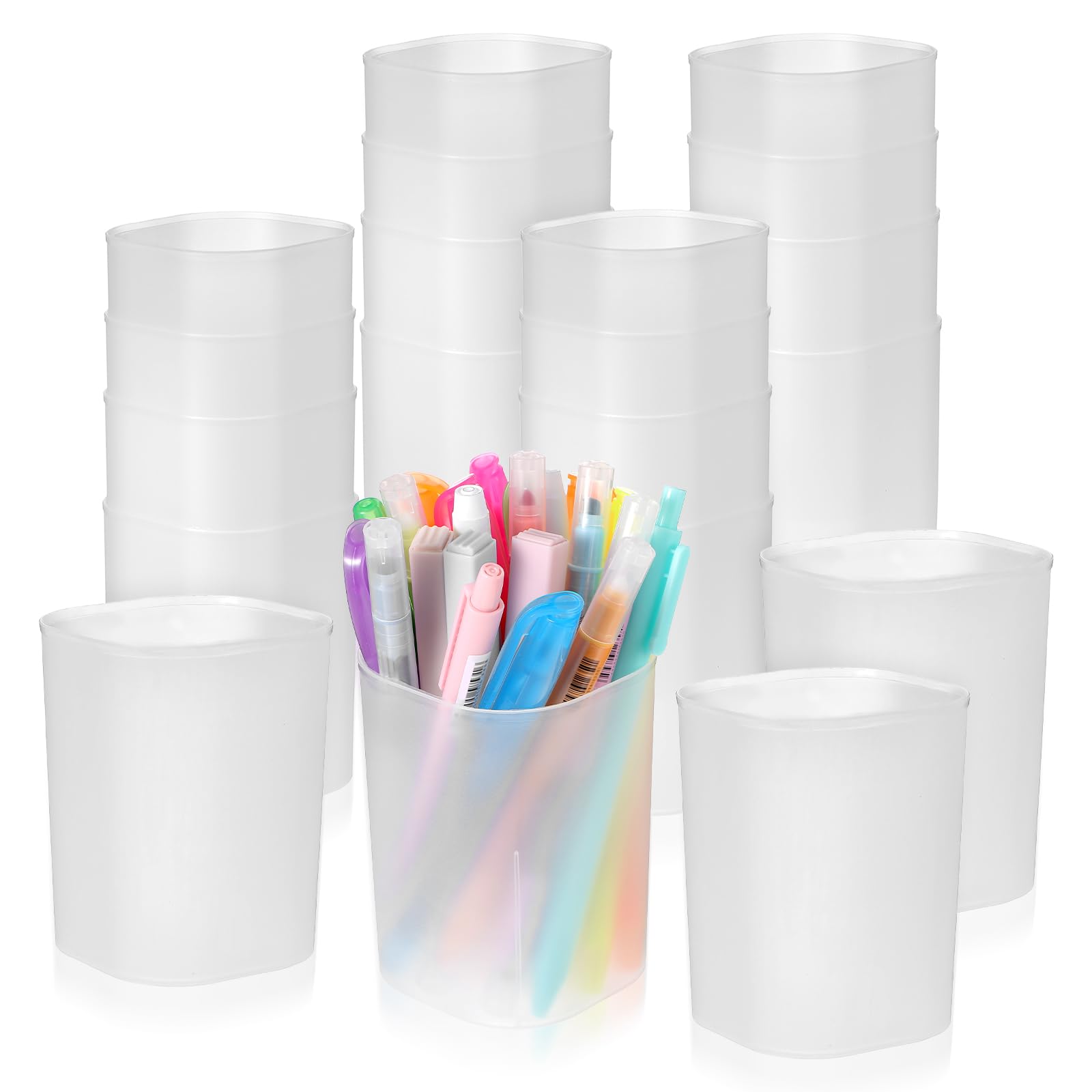 Lemecima 30 Pack Pen Holder Pen Cups for Desk Organizers and Storage Stationery Plastic Matte Pencil Holder Cups Ins Style Transparent for Office School Home Supplies